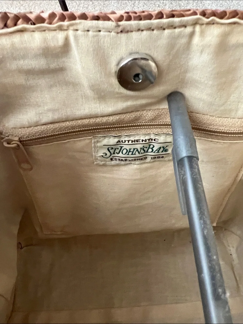 St. John's Bay Woven Straw Tote with Dark Brown Leather Straps